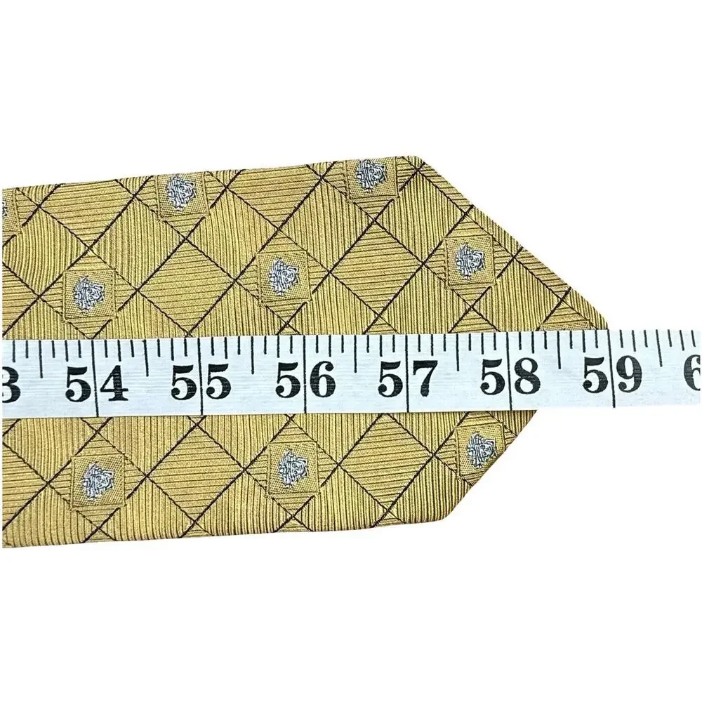 VERSACE 100% Silk Neck‎ Tie Gold Geometric Medusa Head Logo 90s Vintage 59L